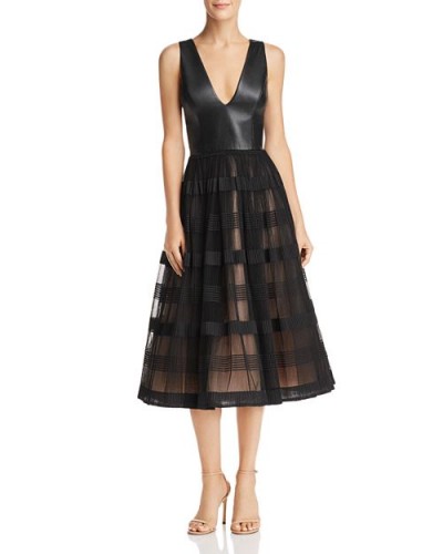 Nha Khanh Faux-Leather & Tulle Fit and Flare Dress
