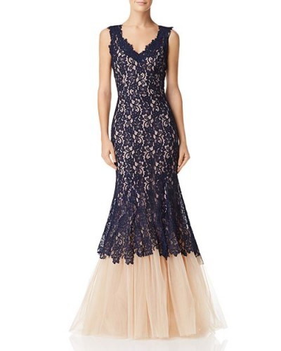 Nha Khanh Lace & Tulle Gown in Navy ~ feminine event gowns - flipped