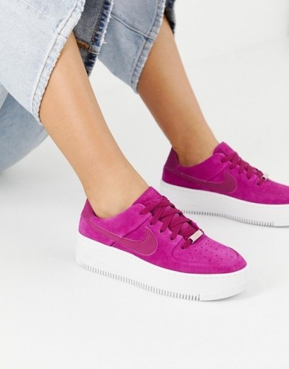 Nike Berry Air Force 1 Sage trainers in true berry – suede sneakers - flipped