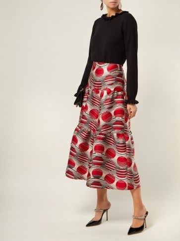 REDVALENTINO Optic red jacquard tiered skirt ~ retro printed clothing - flipped