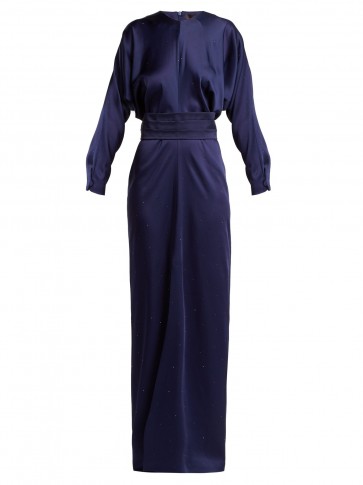 MAX MARA Pagode blue crystal-studded satin gown