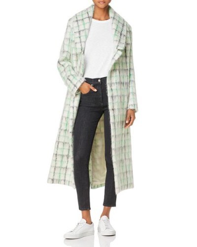 Paper London Rainbow Textured Grid Print Mohair Coat in White/Green - flipped