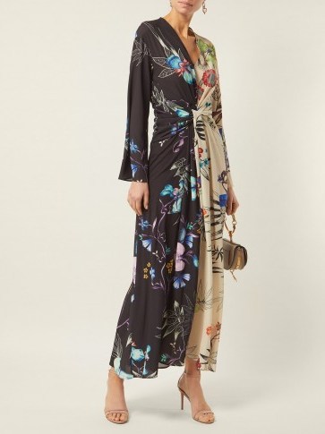 ETRO Peggy two-tone floral-print crepe dress ~ colour block dresses - flipped