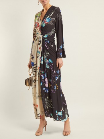 ETRO Peggy two-tone floral-print crepe dress ~ colour block dresses