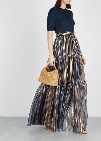 PETER PILOTTO Blue and gold striped silk-blend maxi skirt