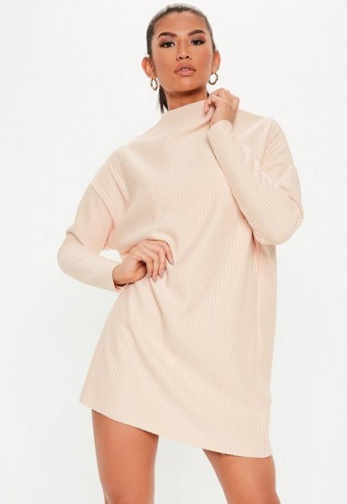 MISSGUIDED petite blush oversized ribbed sweater dress – luxe style knitwear - flipped