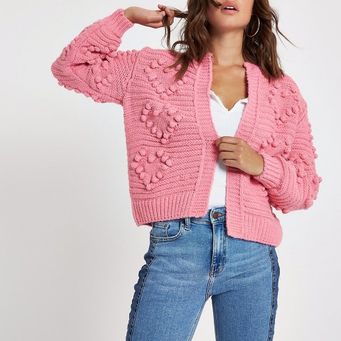 River Island Pink bobble heart knit cardigan – pretty knitwear