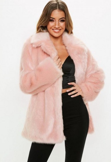MISSGUIDED pink faux fur coat – girly winter coats - flipped
