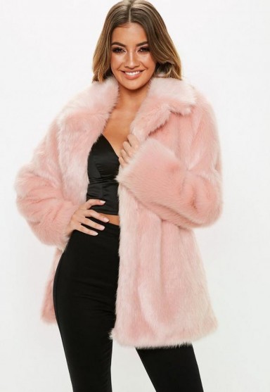 MISSGUIDED pink faux fur coat – girly winter coats