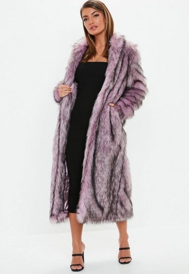 MISSGUIDED pink tipped maxi faux fur coat – luxe style winter coats - flipped