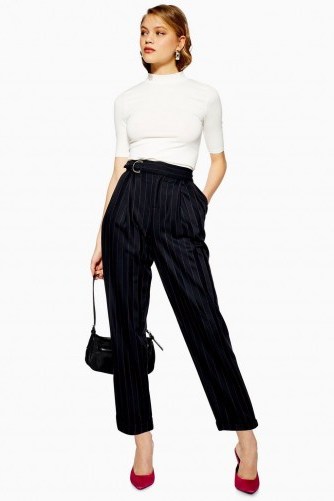 Topshop Pinstripe D-Ring Trousers in navy-blue - flipped