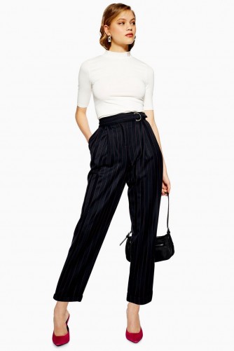 Topshop Pinstripe D-Ring Trousers in navy-blue