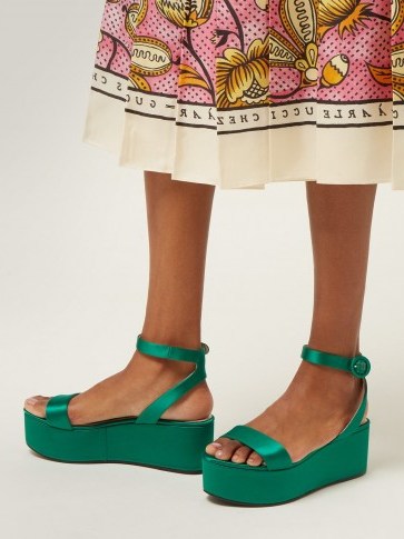 PRADA Platform green satin sandals ~ jewel tone platforms - flipped