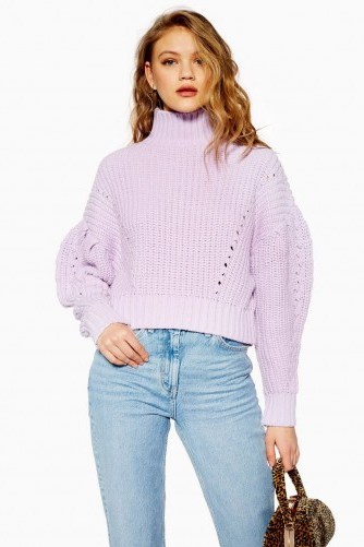 Topshop Pleated Funnel Jumper in lilac | balloon sleeve high neck sweater - flipped