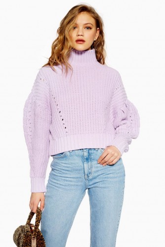 Topshop Pleated Funnel Jumper in lilac | balloon sleeve high neck sweater