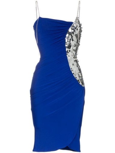 PREEN BY THORNTON BREGAZZI sequin-panel strappy midi dress in electric blue/silver | glam party fashion - flipped