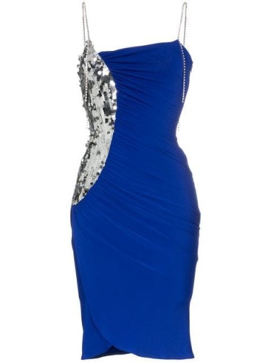 PREEN BY THORNTON BREGAZZI sequin-panel strappy midi dress in electric blue/silver | glam party fashion