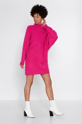 NASTY GAL Put a Wing On It Batwing Sweater Dress – hot pink jumper dresses - flipped