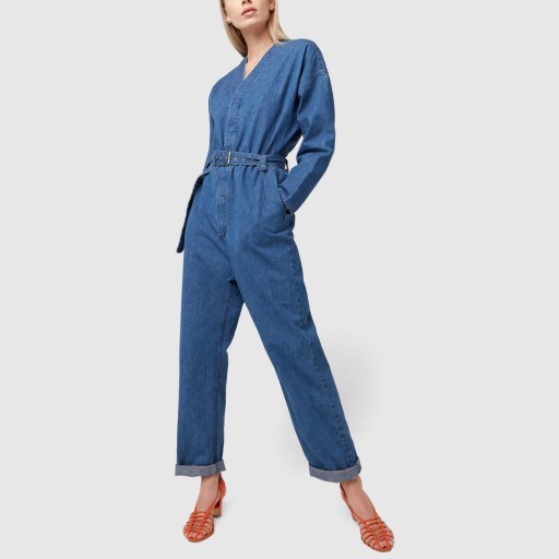 Rachel Comey GLITCH JUMPSUIT in Indigo ~ blue denim belted jumpsuits - flipped