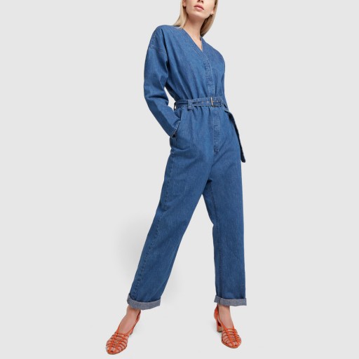 Rachel Comey GLITCH JUMPSUIT in Indigo ~ blue denim belted jumpsuits