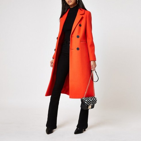 River Island Red double breasted longline coat – bright & smart - flipped