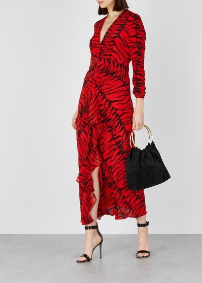RIXO Rose red tiger-print silk maxi dress / luxury fashion / open back dresses - flipped