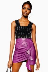 Topshop Ruched Purple Leather Mini Skirt | ruffled detail skirts