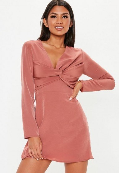 MISSGUIDED rust cross over front mini dress – plunge front party fashion - flipped