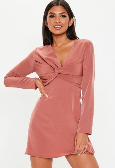MISSGUIDED rust cross over front mini dress – plunge front party fashion