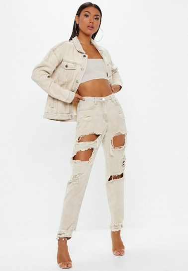 MISSGUIDED sand extreme ripped riot mom rigid jeans ~ casual on-trend denim - flipped