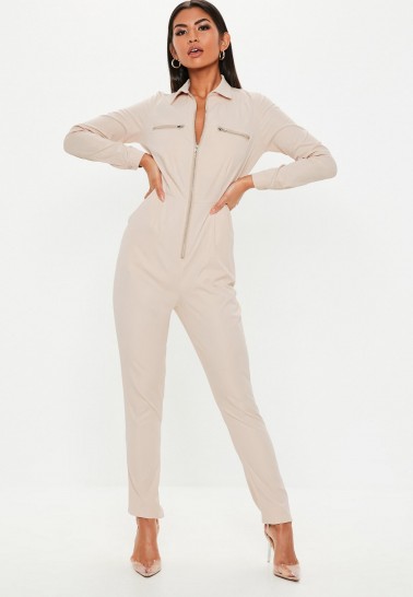 MISSGUIDED sand zip long sleeve utility jumpsuit ~ my effortless casual style