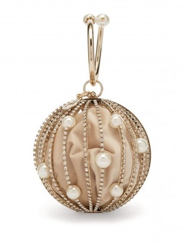 ROSANTICA BY MICHELA PANERO Sasha crystal and pearl cage pouch ~ luxe gold tone evening bag - flipped