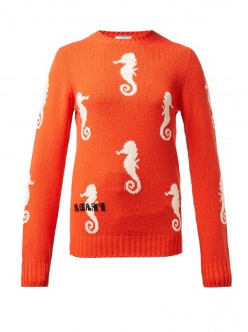 PRADA Seahorse-intarsia orange wool-blend sweater - flipped