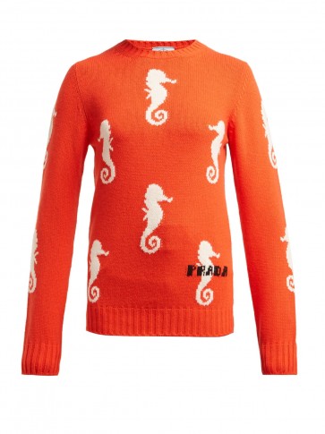 PRADA Seahorse-intarsia orange wool-blend sweater