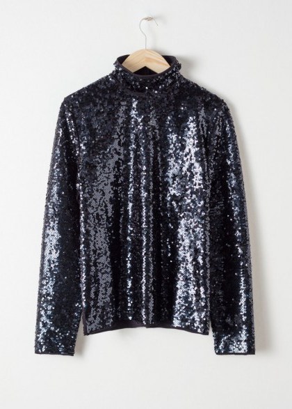 & other stories Sequin Turtleneck – metallic blue / high neck sequinned top - flipped