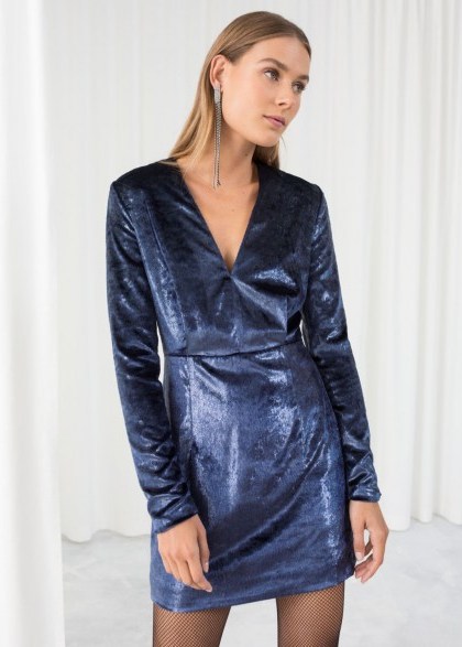 & other stories Shimmer Velvet Mini Dress – blue / party ready - flipped