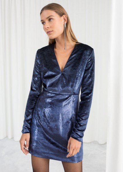& other stories Shimmer Velvet Mini Dress – blue / party ready