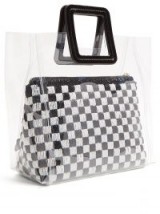 STAUD Shirley black and white sequinned & PVC tote bag ~ clear handbags