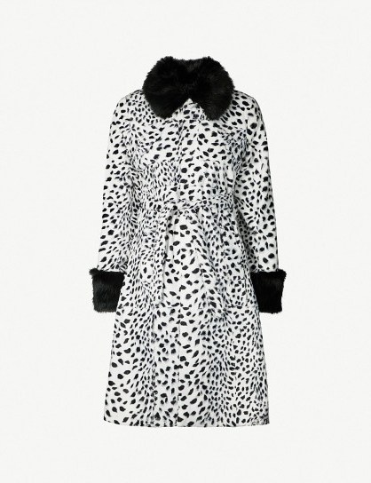 SHRIMPS Leo contrast-collar leopard-print faux-fur coat in white/black ~ glamorous monochrome fur coat - flipped