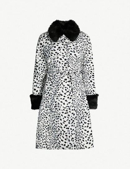 SHRIMPS Leo contrast-collar leopard-print faux-fur coat in white/black ~ glamorous monochrome fur coat