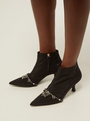 ERDEM Sienna crystal-embellished black faille ankle boots / crystal booties - flipped