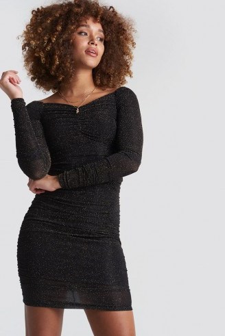 Trendyol Silvery Effect Midi Dress Black ~ ruched lbd ~ glamour - flipped