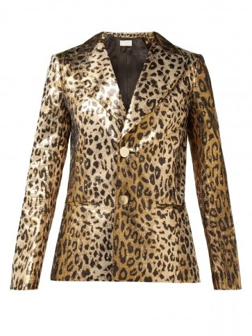 SARA BATTAGLIA Single-breasted leopard-print gold lamé jacket ~ 80s glamour - flipped