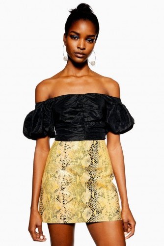 Topshop Snake Leather Mini Skirt in Yellow | reptile prints - flipped
