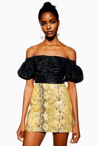 Topshop Snake Leather Mini Skirt in Yellow | reptile prints