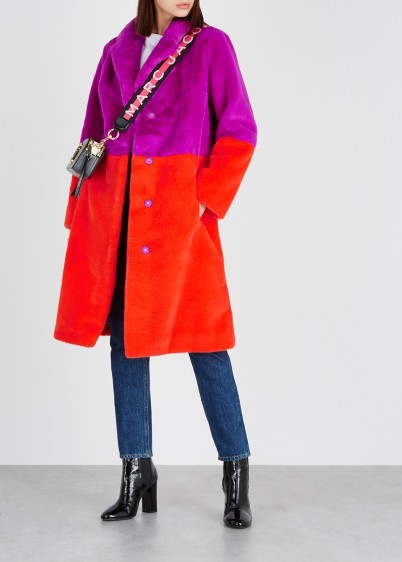 Stand Maribel Colour Block Faux Fur, Bright Color Faux Fur Coats