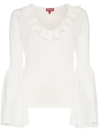 STAUD goldbar ruffle detail cotton top in white | flared sleeve tops - flipped
