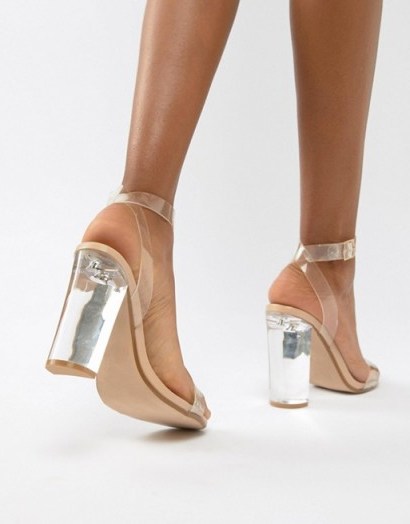 Steve Madden Camille perspex heeled shoes in clear – barely there party heels - flipped