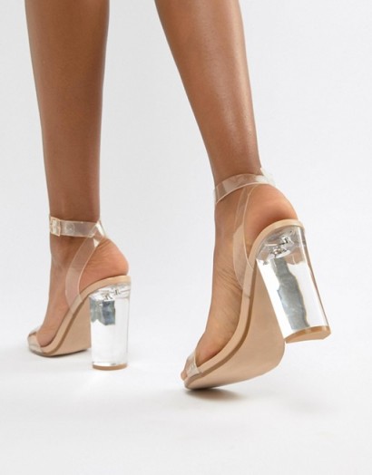 Steve Madden Camille perspex heeled shoes in clear – barely there party heels