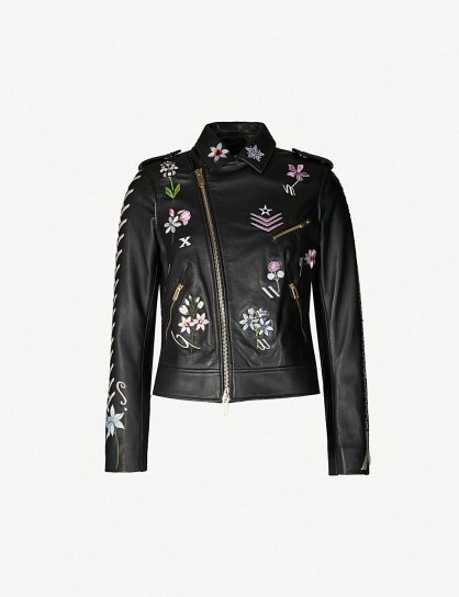 TEMPERLEY LONDON Ryder embroidered black leather jacket ~ luxe floral biker - flipped